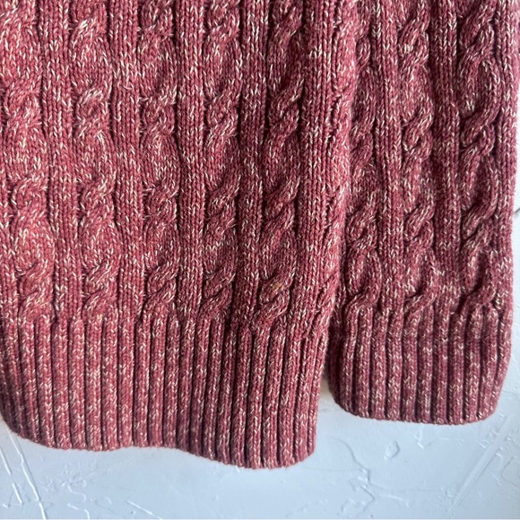 LL Bean Long Cable Knit 100% Cotton Cardigan Heathered Red Sz M Fisherman Preppy - Picture 6 of 12